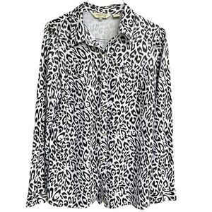 Roper Women Size XL Snow Leopard Gem Stones Button Up Tunic Top Collared Western